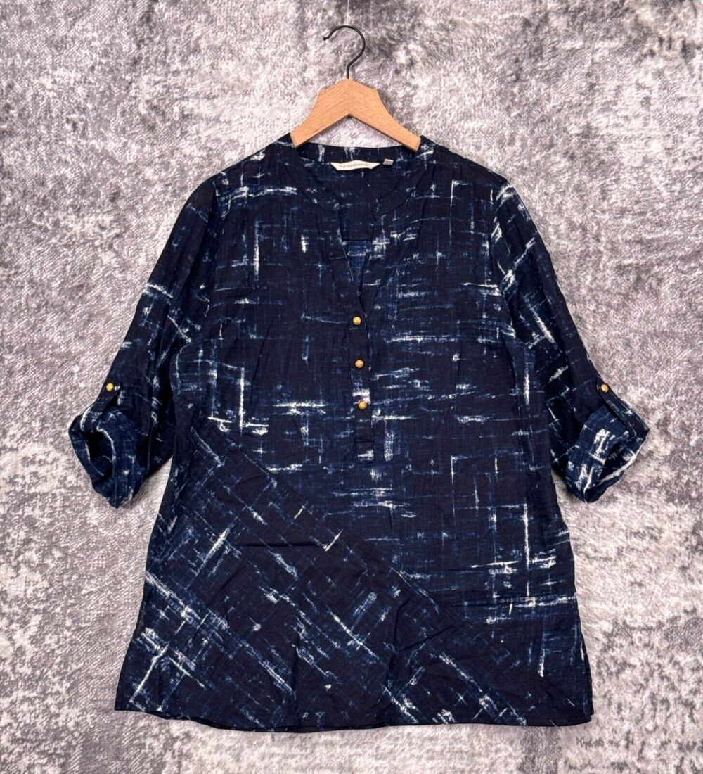 Soft Surroundings Tunic Top Medium Womens Blue Woven Tie Dye Popover